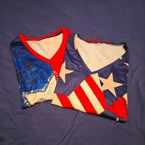 Patriotic V-Neck Shirts - Red and Blue